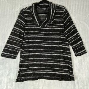NWD New Woman Design Cowl Neck Half Sleeve Sweater 2X Black c/ Glitter Threading